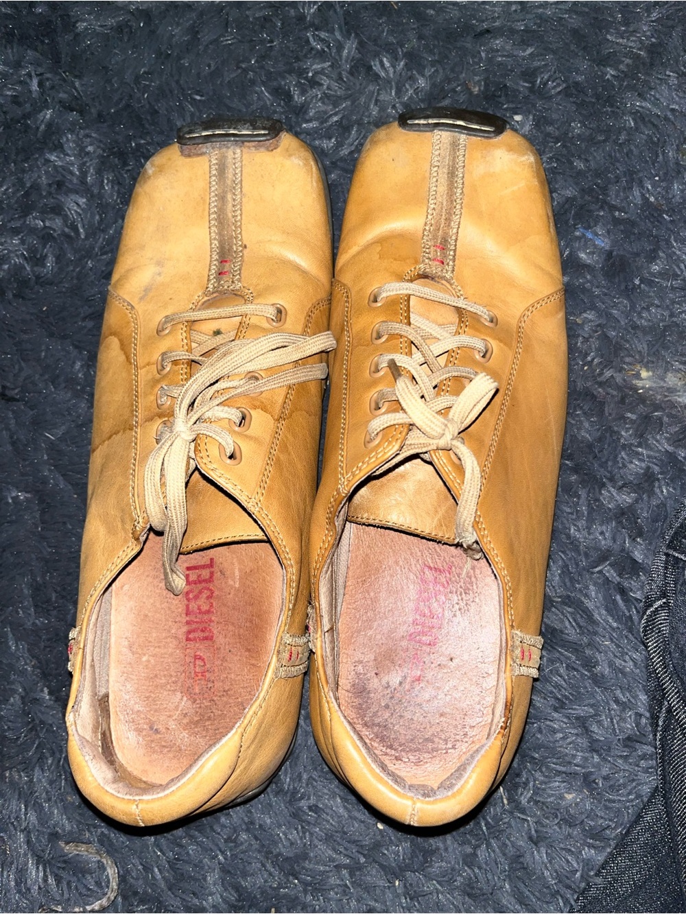 Diesel Men's Tan Leather Slip-On Lace Shoes
